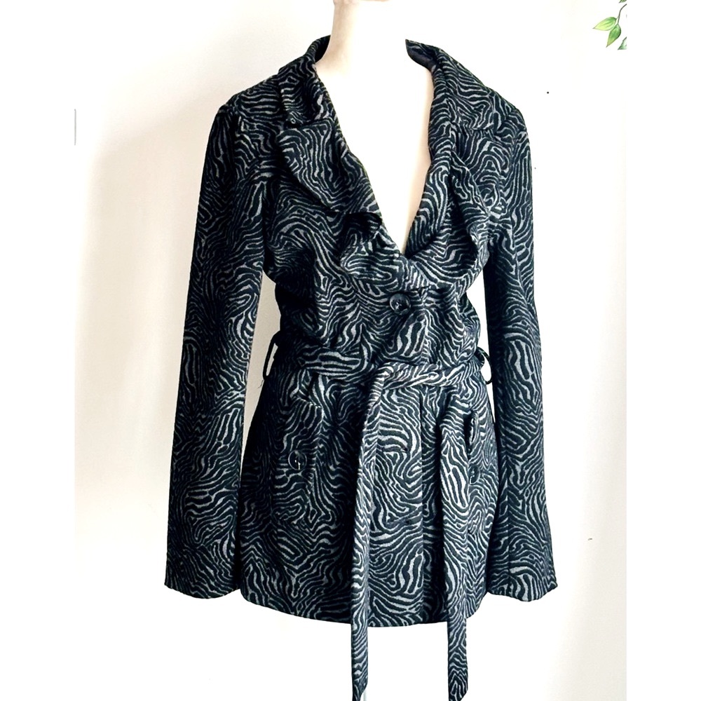 Sandro Studio Zebra Animal Print jacket in Black and Gray, tie waist -Medium